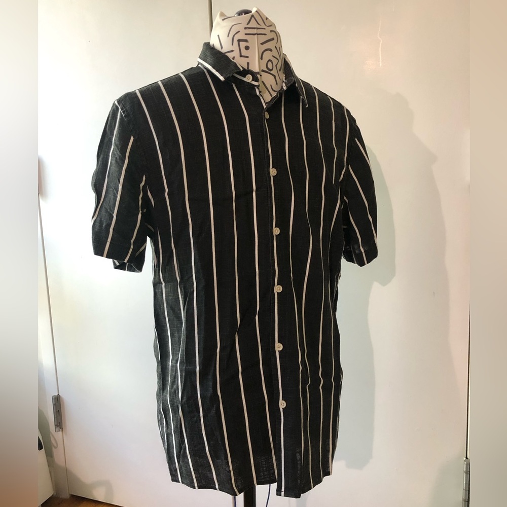 Zara Linen Men’s  Black with  White Stripe Shirt